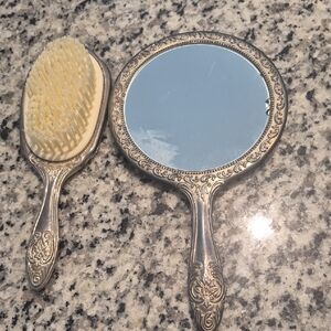Elegant Silver Hand Mirror and Brush Set